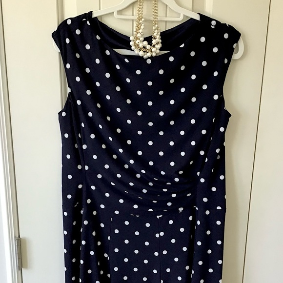Ralph Lauren NWT Navy Polka Dot Dress Size 16 - Picture 3 of 10